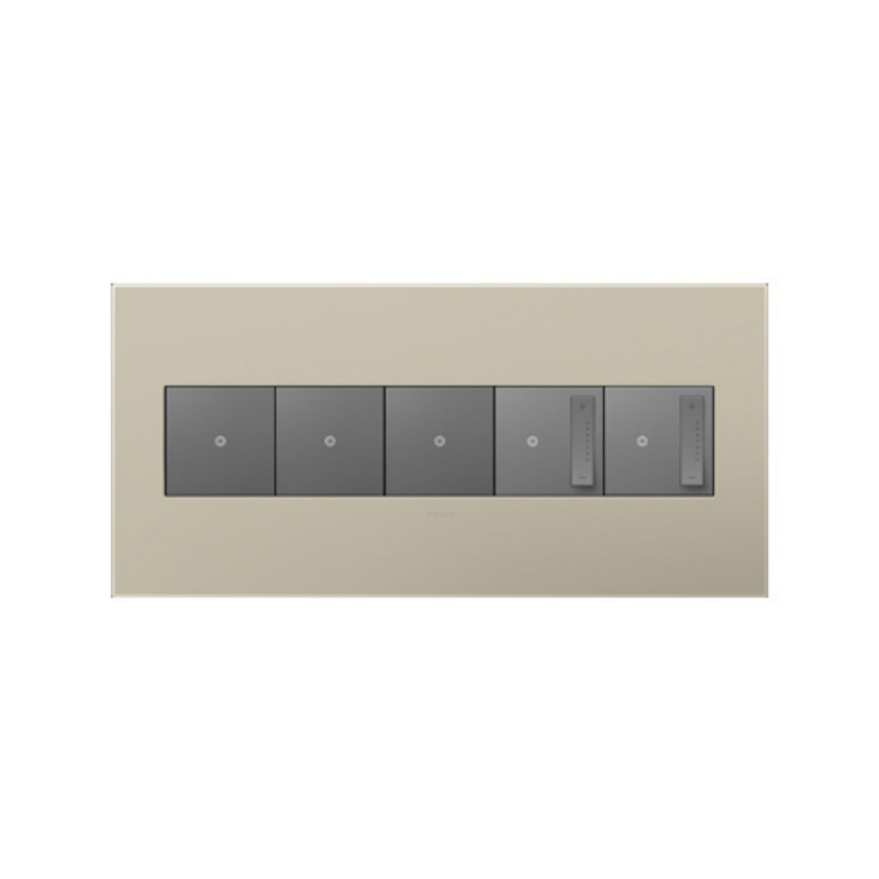 Adorne AWP Screwless Wall Plate with Microban, Titanium - 5 Gang