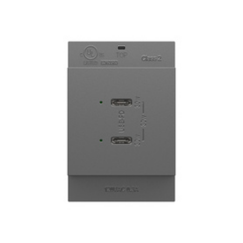 Adorne ARUSB30PD 30W Ultra-Fast Plus Power Delivery USB Type-C/C Outlet Module - Magnesium