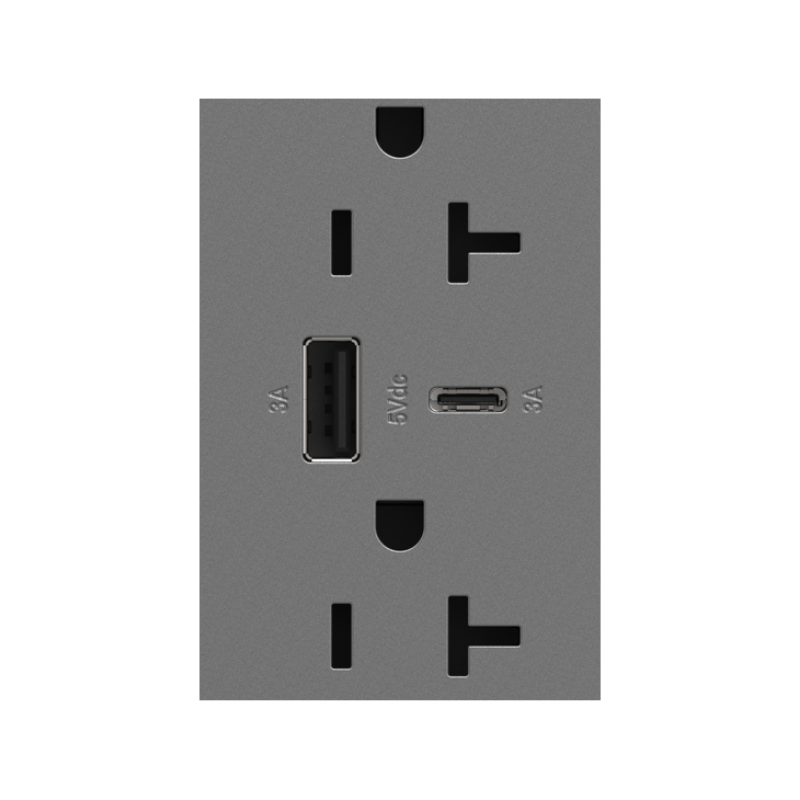 Adorne ARTRUSB206AC 15W Tamper-Resistant Ultra-Fast USB Type-A/C Outlet, 20A - Magnesium