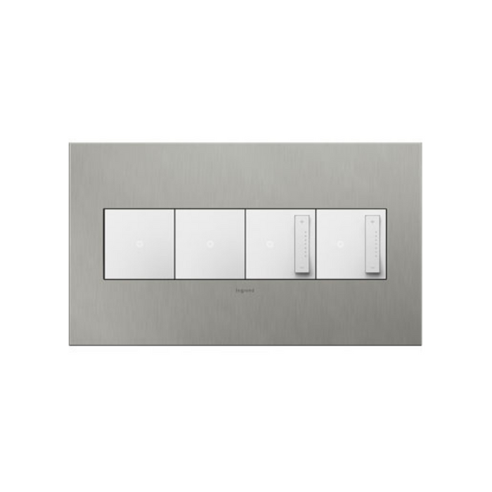 Adorne AWC Screwless Wall Plate, Brushed Stainless Steel - 4 Gang