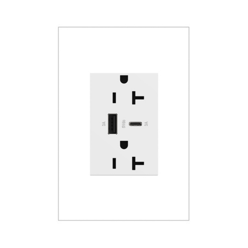Adorne ARTRUSB206AC 15W Tamper-Resistant Ultra-Fast USB Type-A/C Outlet, 20A - White