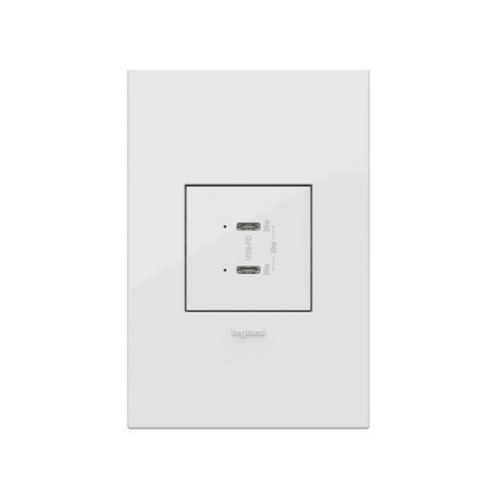 Adorne ARUSB30PD 30W Ultra-Fast Plus Power Delivery USB Type-C/C Outlet Module - White