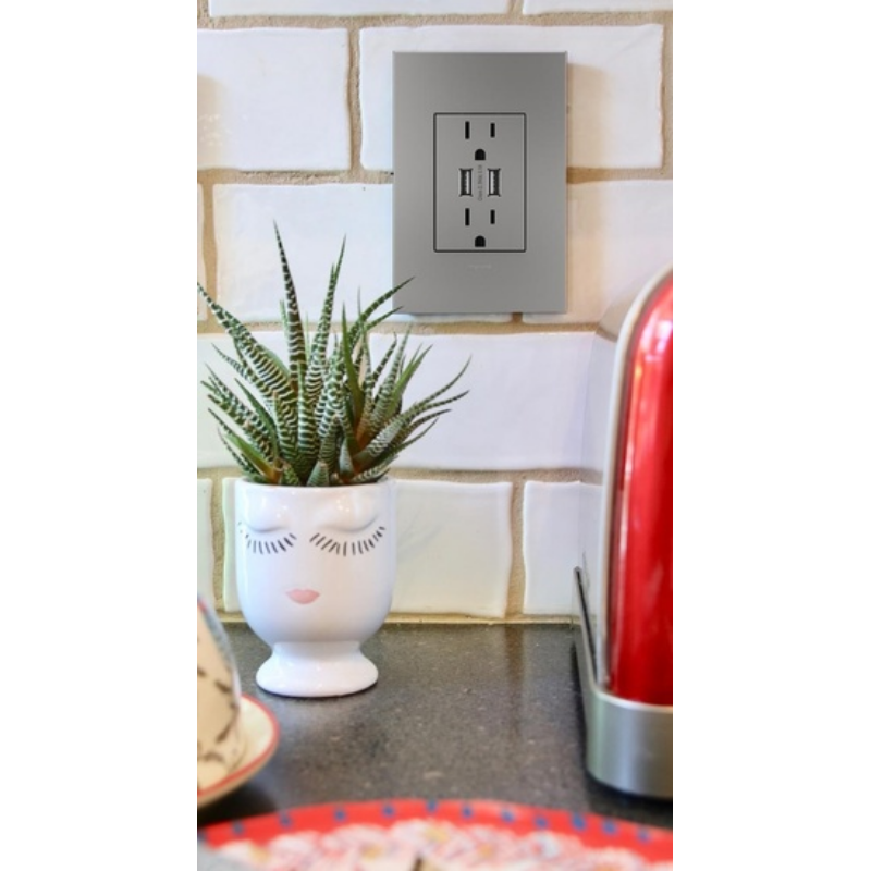 Adorne AWP Screwless Wall Plate with Microban, Magnesium