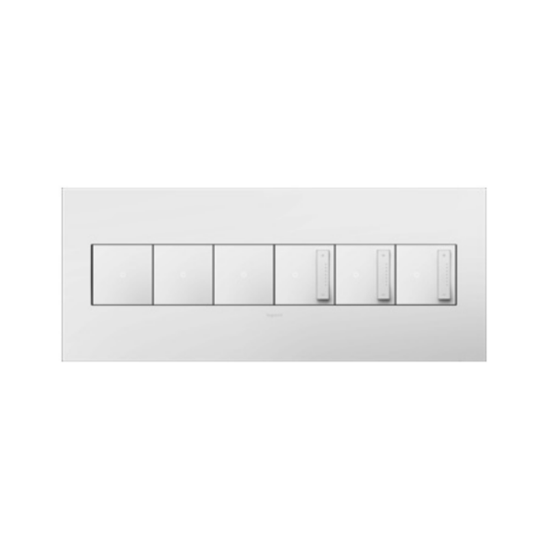 Adorne AWP Screwless Wall Plate with Microban, Gloss White on White - 6 Gang