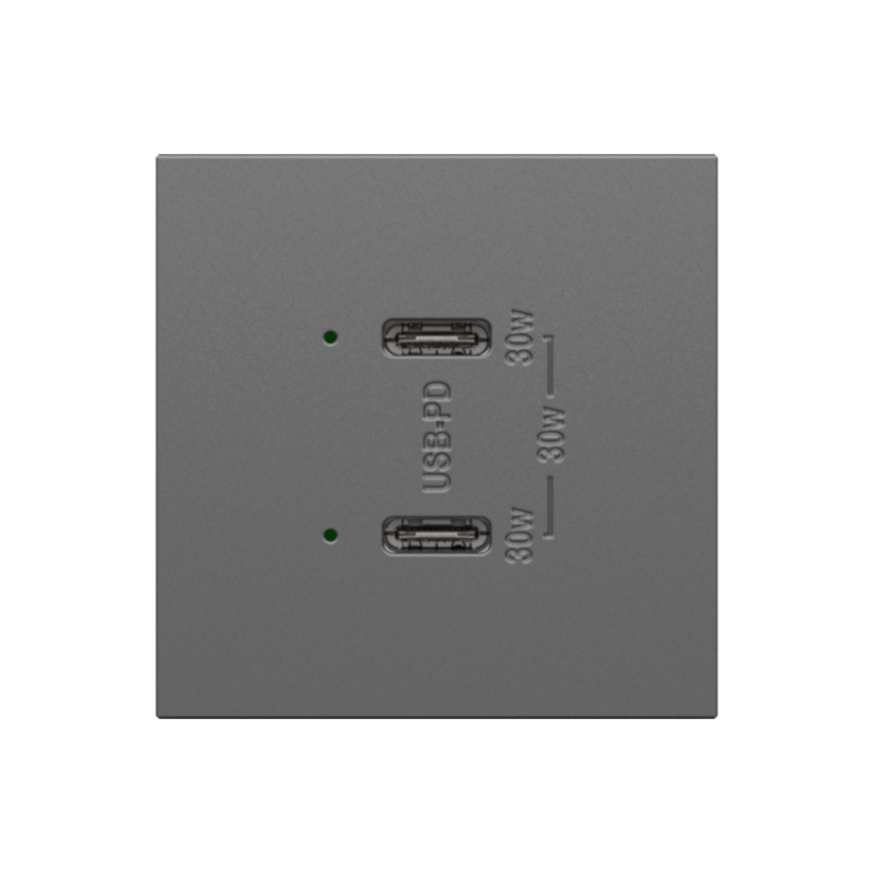 Adorne ARUSB30PD 30W Ultra-Fast Plus Power Delivery USB Type-C/C Outlet Module - Magnesium