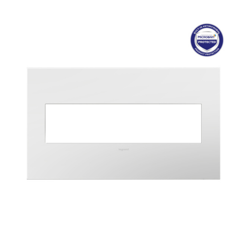 Adorne AWP Screwless Wall Plate with Microban, Gloss White on White - 4 Gang