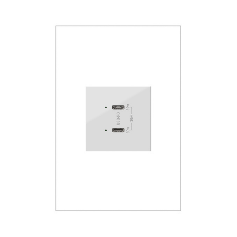 Adorne ARUSB30PD 30W Ultra-Fast Plus Power Delivery USB Type-C/C Outlet Module - White