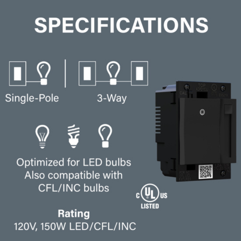 Adorne ADPD153L 150W Paddle LED Advanced Dimmer with Microban, 120V