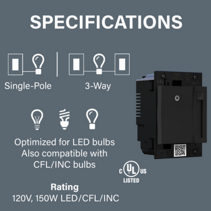 Adorne ADPD153L 150W Paddle LED Advanced Dimmer with Microban, 120V