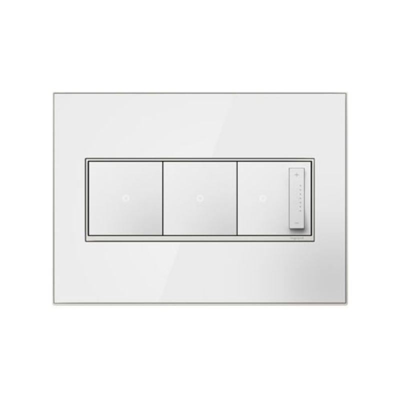 Adorne AWM Screwless Wall Plate, Mirror White on White - 3 Gang