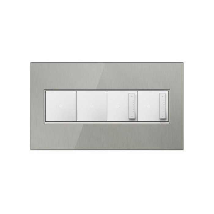 Adorne AWM Screwless Wall Plate, Brushed Stainless - 4 Gang