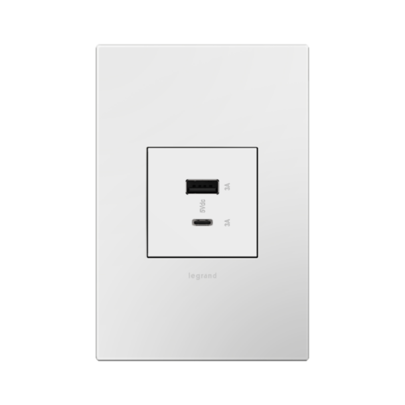 Adorne ARUSB2AC6 15W Ultra-Fast USB Type-A/C Outlet Module, 125V - White