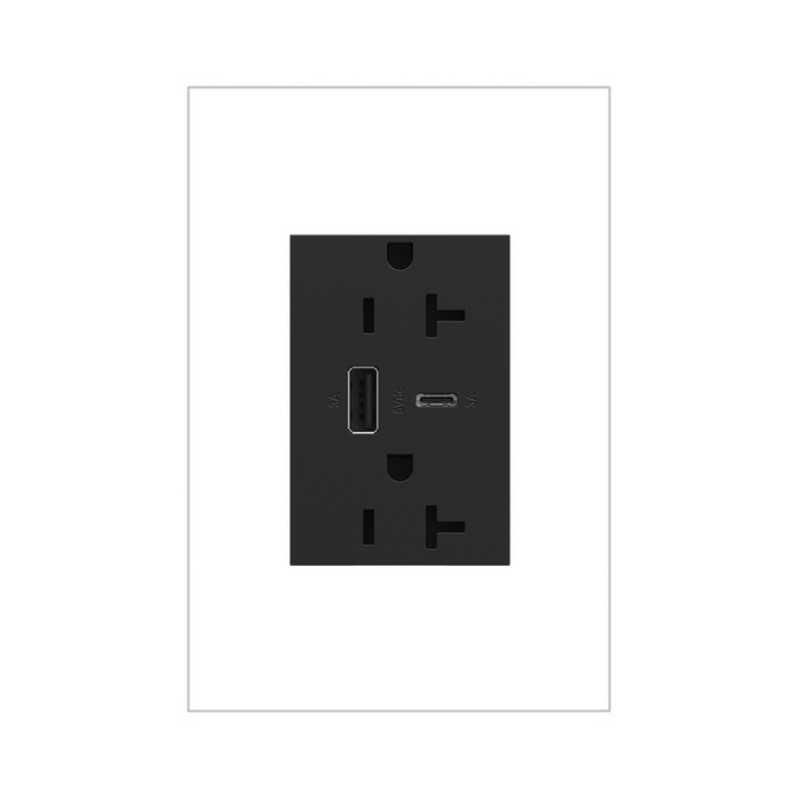 Adorne ARTRUSB206AC 15W Tamper-Resistant Ultra-Fast USB Type-A/C Outlet, 20A - Graphite