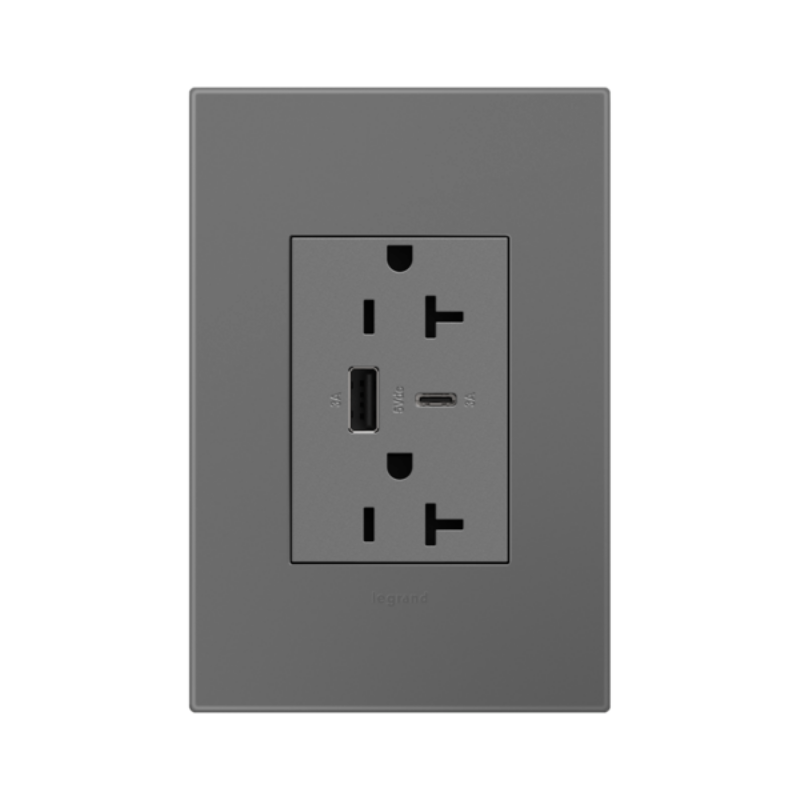 Adorne ARTRUSB206AC 15W Tamper-Resistant Ultra-Fast USB Type-A/C Outlet, 20A - Magnesium