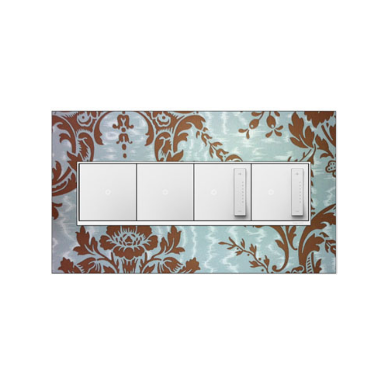 Adorne AWM Screwless Wall Plate, Custom with White Trim - 4 Gang