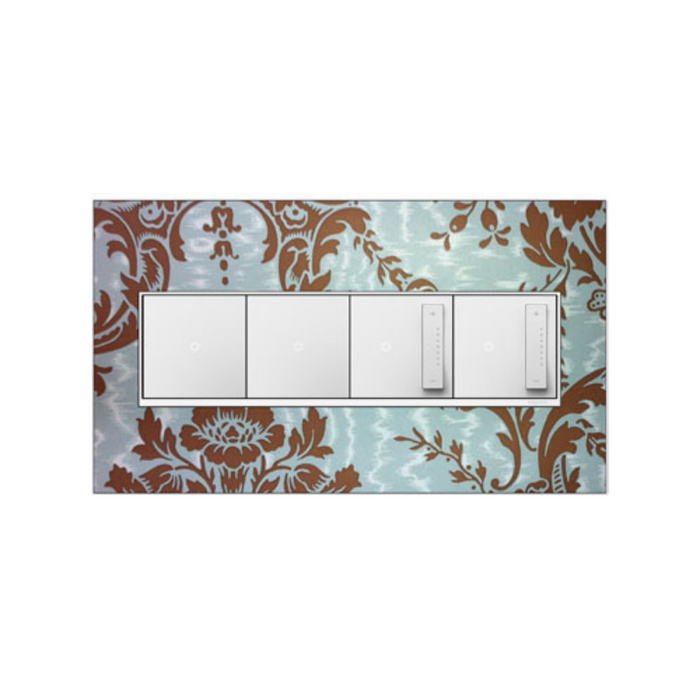 Adorne AWM Screwless Wall Plate, Custom with White Trim - 4 Gang