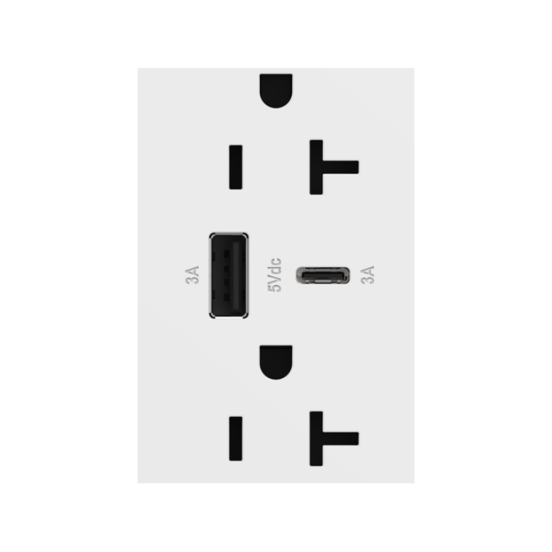 Adorne ARTRUSB206AC 15W Tamper-Resistant Ultra-Fast USB Type-A/C Outlet, 20A - White
