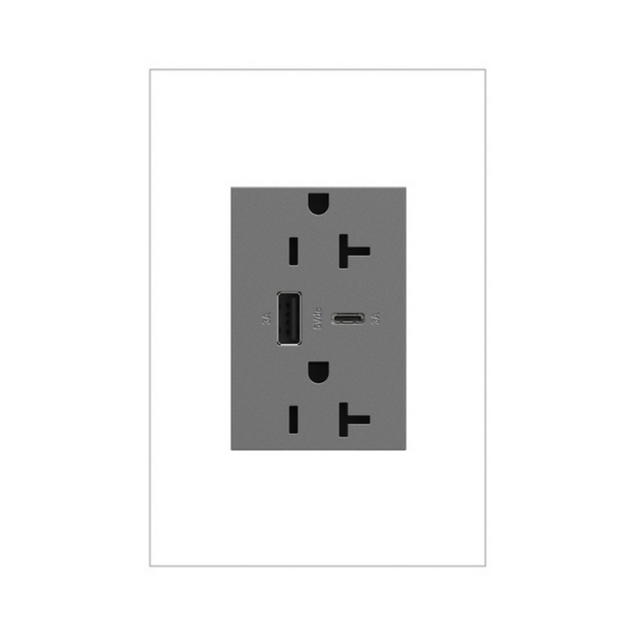 Adorne ARTRUSB206AC 15W Tamper-Resistant Ultra-Fast USB Type-A/C Outlet, 20A - Magnesium