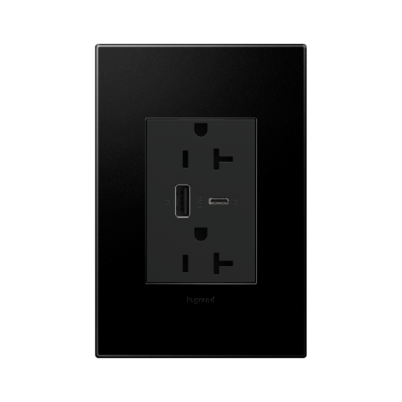 Adorne ARTRUSB206AC 15W Tamper-Resistant Ultra-Fast USB Type-A/C Outlet, 20A - Graphite