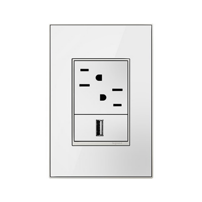 Adorne AWM Screwless Wall Plate, Mirror White on White - 1+ Gang