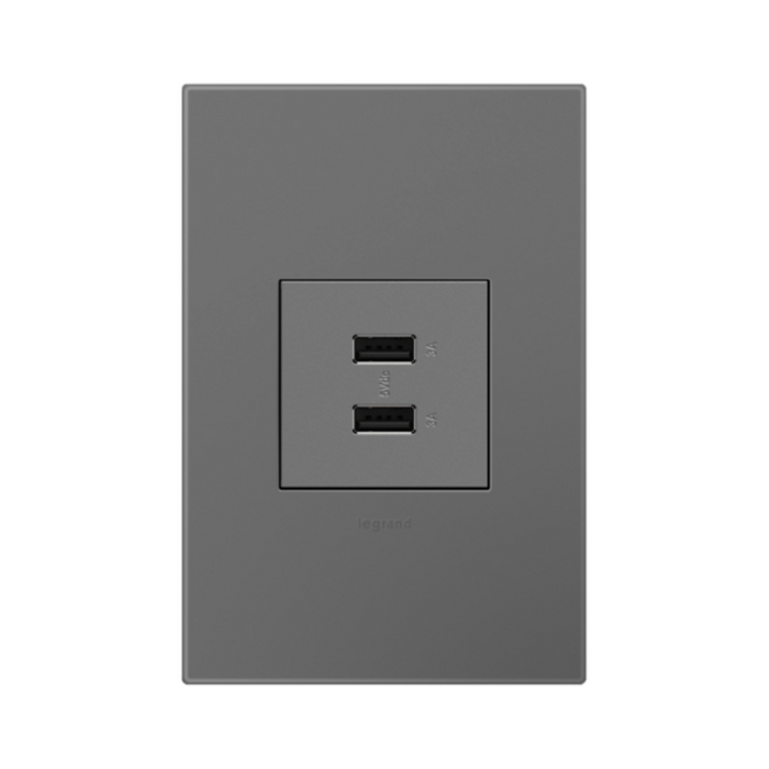 Adorne ARUSB2AA6 3.1A Ultra-Fast USB Type-A/A Outlet Module - Magnesium