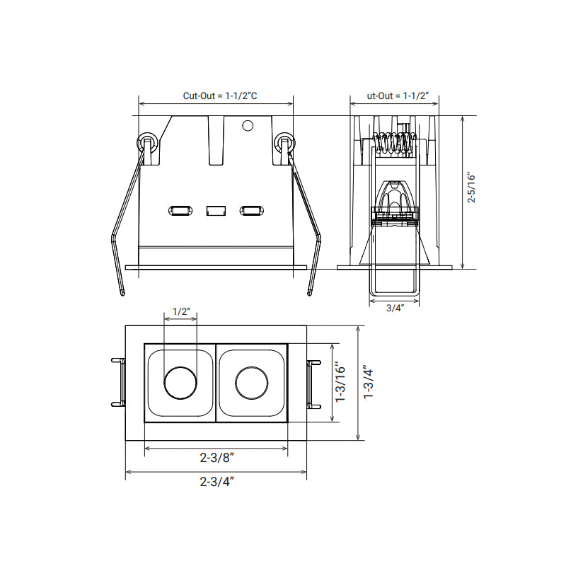 Elite MR-F-D-2 Micro Series 2-Module Recessed Downlight, 40° Beam