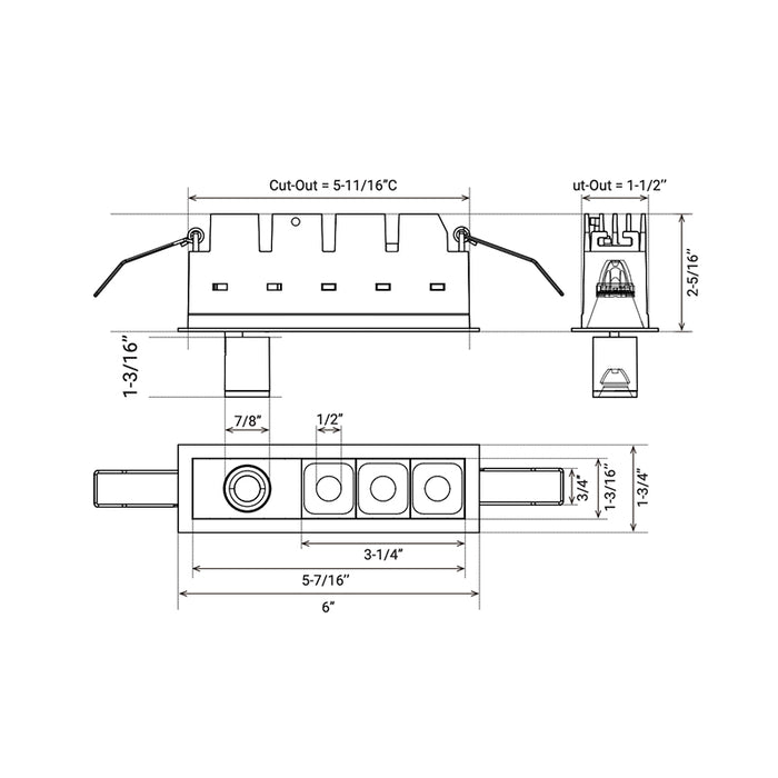 Elite MR-F-D-3-PADJ-1 Micro Series 3-Module Recessed Downlight with 1 Pull Down Adjustable Head, Flood Beam