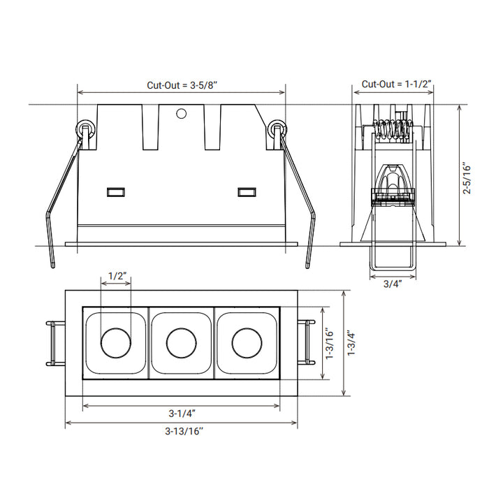 Elite MR-F-D-3 Micro Series 3-Module Recessed Downlight, 24° Beam