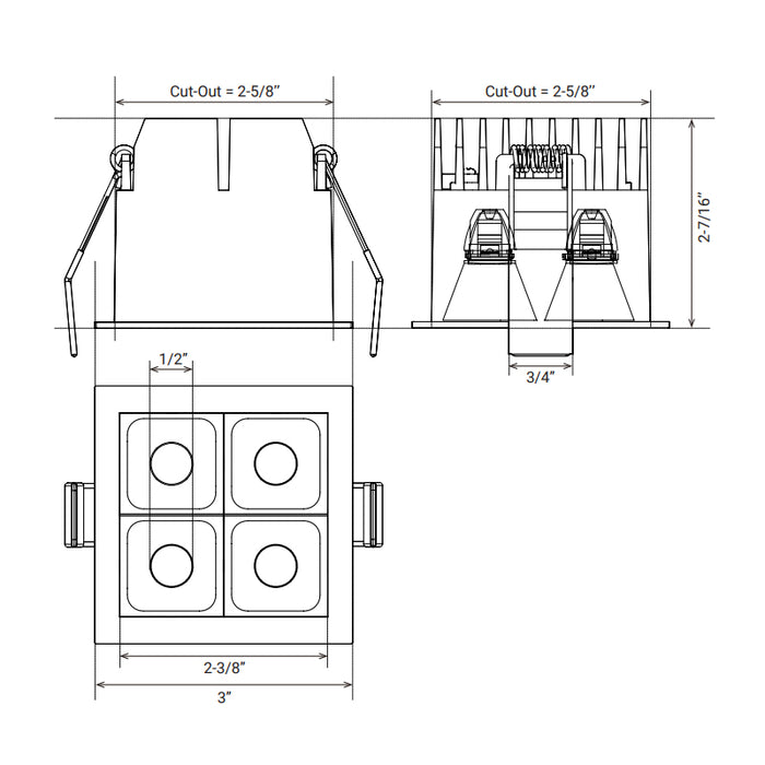 Elite MR-F-D-4 Micro Series 4-Module Recessed Downlight, 40° Beam