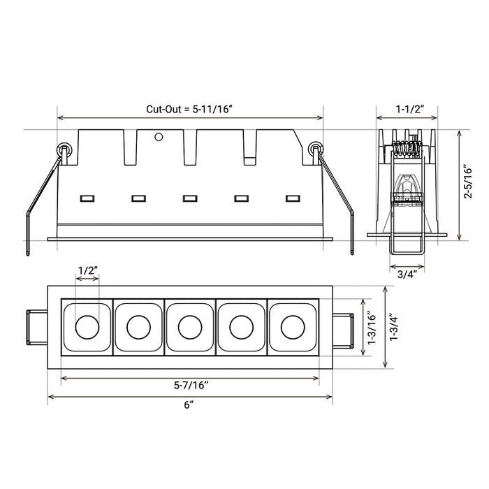Elite MR-F-D-5 Micro Series 5-Module Recessed Downlight, 40° Beam