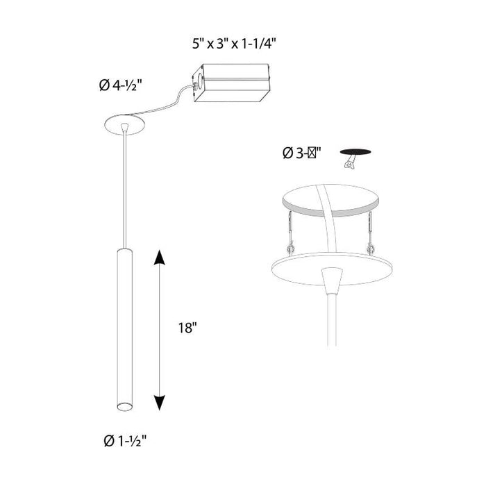 Dals PDC18-CC Nova 1-lt 18" LED Cylindrical Hanging Pendant with Flat Canopy, 3CCT Selectable