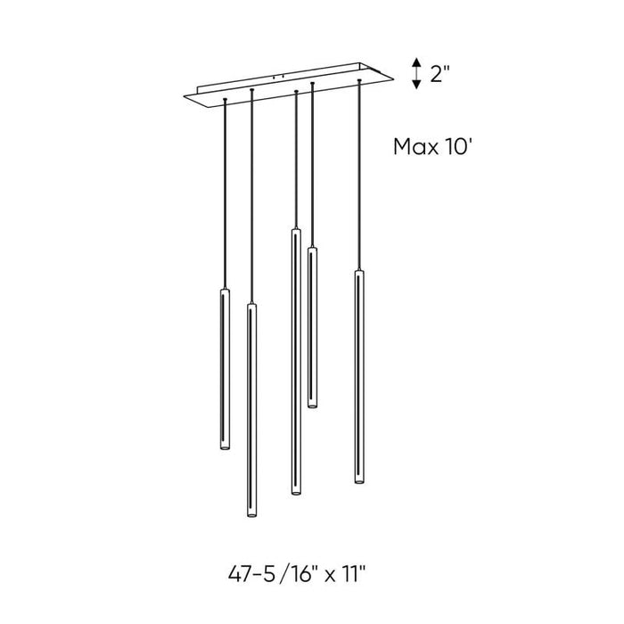 Dals PDLED120-55Q 5-lt 47" LED Cylindrical Pendant Rectangular Cluster, 3CCT Selectable