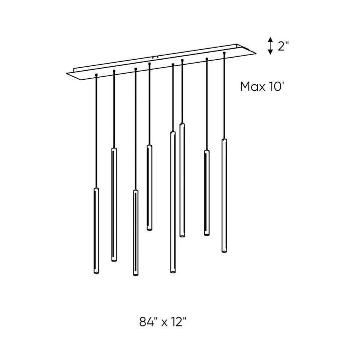 Dals PDLED120-8SQ 8-lt 84" LED Cylindrical Pendant Rectangular Cluster, 3CCT Selectable