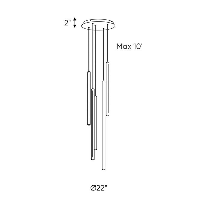 Dals PDLED120-5 5-lt 22" LED Cylindrical Pendant Cluster, 3CCT Selectable