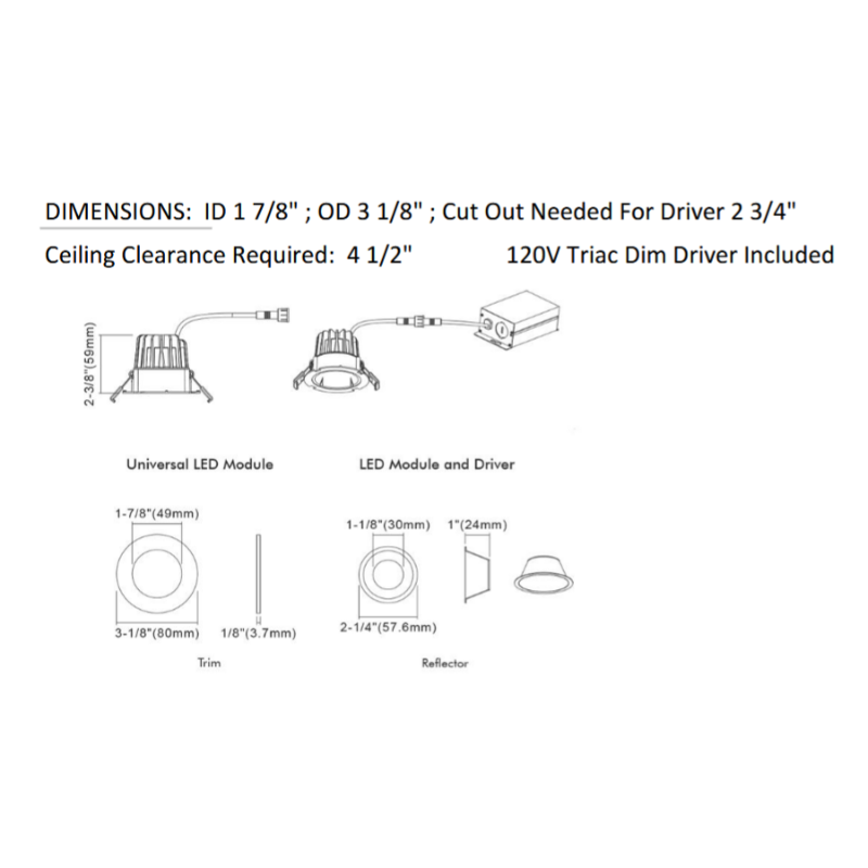 Lotus LED-2-S8W2 Designer 2" 8W LED Round Recessed Downlight, Dim to Warm