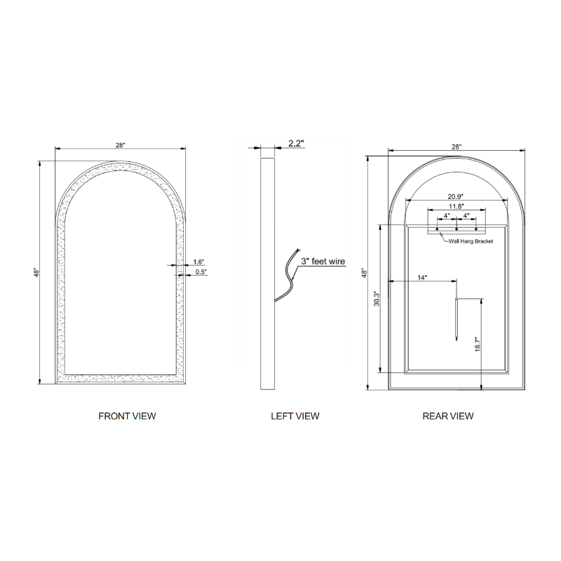Paris Mirror Chic 28" x 48" Arch LED Vanity Front-Lit Mirror, RGB