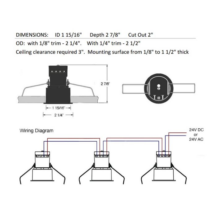 Lotus LED-1-S6W 2" 6W LED Square Mini Recessed Downlight, 24V, Wide Tirm