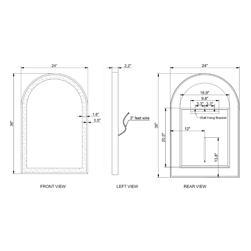 Paris Mirror Chic 24" x 36" Arch LED Vanity Front-Lit Mirror, 3CCT Selectable