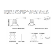 Lotus LED-2-S15W Designer 2" 15W LED Square Recessed Downlight, 24° Beam Angle