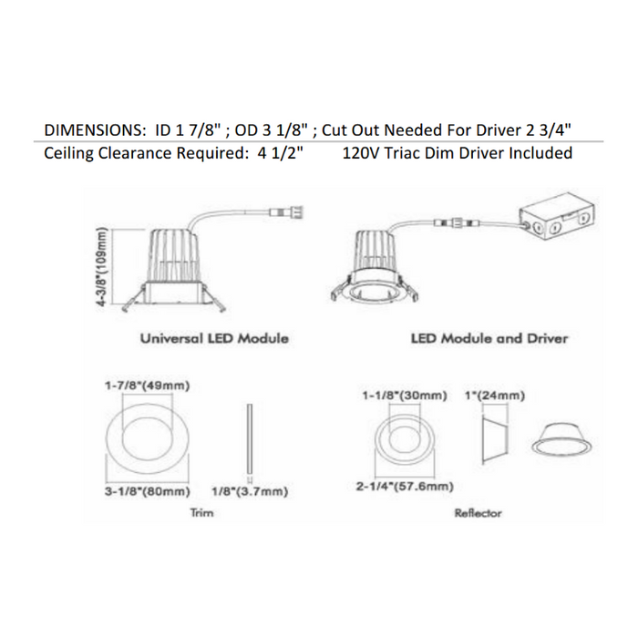 Lotus LED-2-S15W Designer 2" 15W LED Square Recessed Downlight, 5CCT Selectable