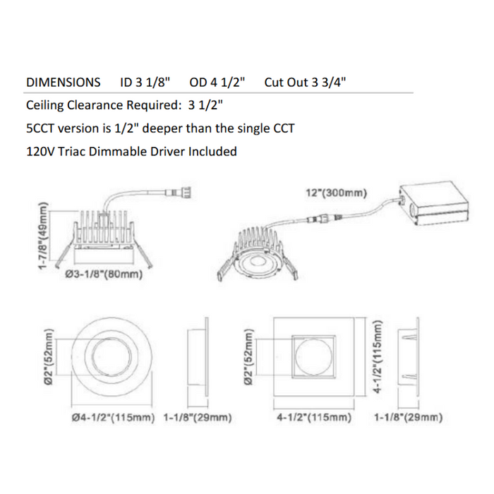 Lotus AD-LED-4-S15W 4" 15W LED Square Recessed Downlight