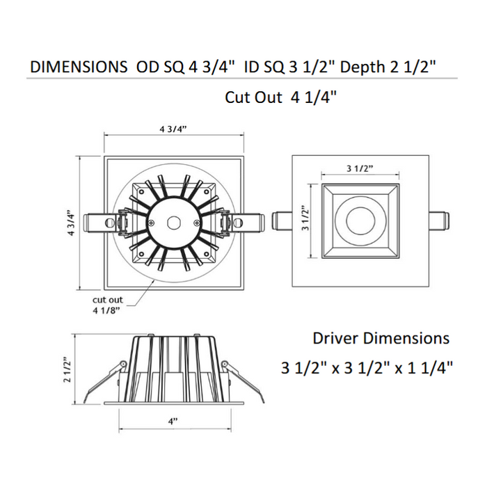 Lotus JXL-COB04-S15W 4" 15W LED Square Economy Recessed Downlight, 5CCT Selectable
