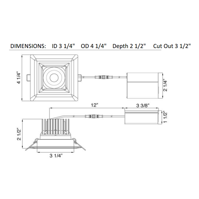 Lotus LD3S 3" 15W LED Square Regressed Downlight, 5CCT Selectable