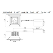 Lotus LD3S 3" 15W LED Square Regressed Downlight, Dim to Warm