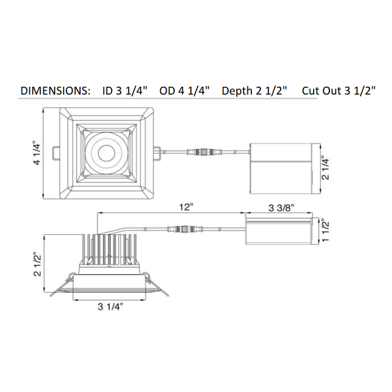 Lotus LD3S 3" 15W LED Square Regressed Downlight, Dim to Warm