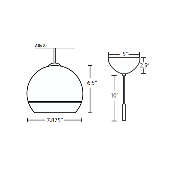 Besa 1JC-ALLY8 Ally 1-lt 8" LED Pendant, Cord Fixture with Dome Canopy