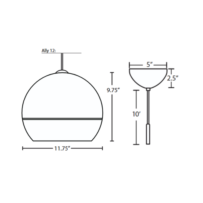 Besa 1JC-ALLY12 Ally 1-lt 12" Pendant, Cord Fixture with Dome Canopy