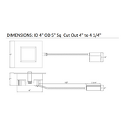 Lotus LL4SR 4" 14.5W LED Square Regressed Open Plenum Rated Downlight, 5CCT Selectable