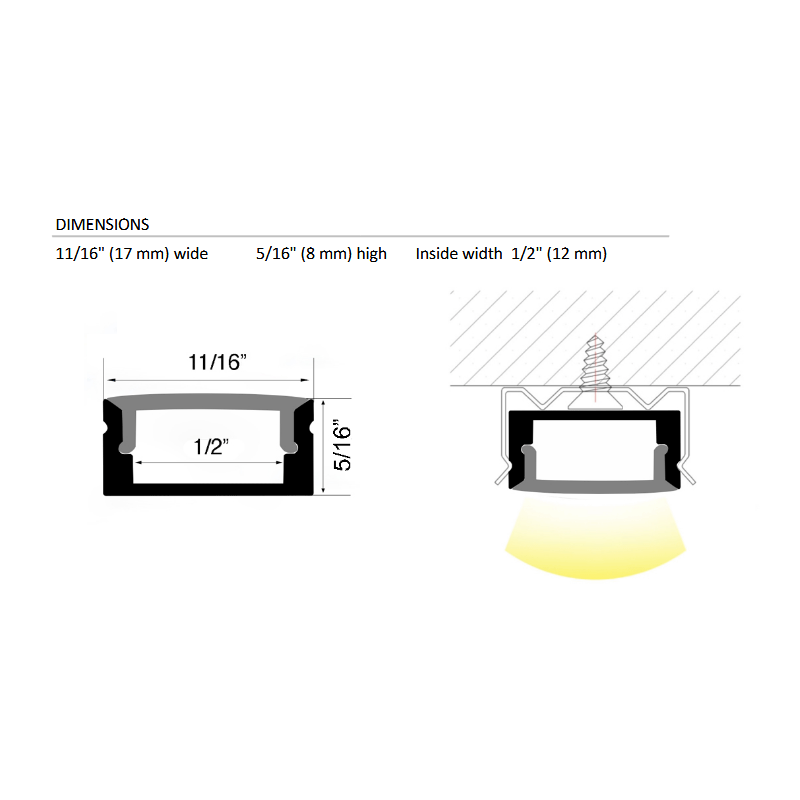 Lotus LH-1708 8-ft Surface Mount Aluminum Profile with White Diffused Cover (Pack of 10)