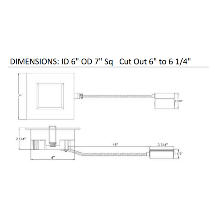 Lotus LL6SR 6" 18W LED Square Regressed Open Plenum Rated Downlight